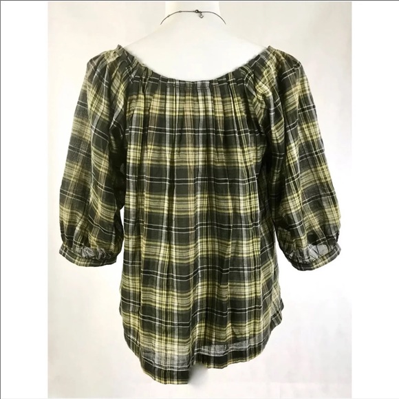 MICHAEL KORS Plaid 3/4 Sleeve Peasant Top - Picture 5 of 6